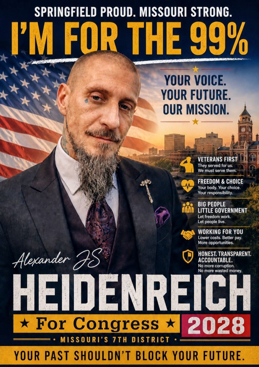 Springfield Proud. Missouri Strong. — Heidenreich for Congress 2028 poster